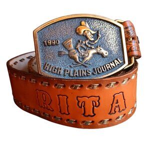 Vintage Womens Belt 32 Western Cowgirl "Rita" Monogram Brown USA Rockabilly Indy